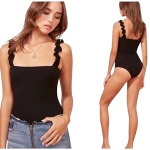 Reformation Hampton Ruffle Bodysuit Black Medium